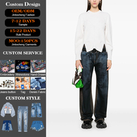 Jeans droits pour femmes, taille haute, en denim respirant, effet délavé foncé avec rivets, style sexy pour l'été, OEM/ODM