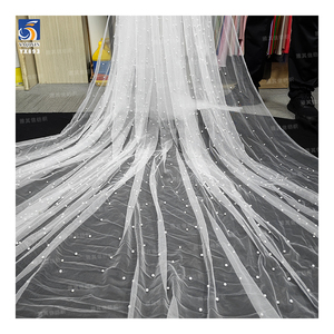 YX893-1 en ligne en gros 118 pouces 3D perles perles Tulle tissu mariée 100 Polyester blanc 3D maille tissu mariage Tulle - Product Image 4