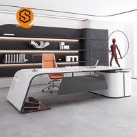 Ensemble de bureau et chaise de direction en forme de L, mobilier de bureau de luxe, bureau de direction moderne, panneaux de fibres à densité moyenne de haute qualité