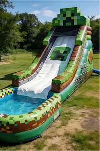 Tobogán Acuático Inflable Largo con Temática de Minecraft y Piscina, Tobogán Acuático Azul y Verde para Niños y Adultos - Product Image 2