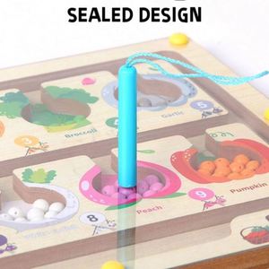 Jeu de labyrinthe magnétique en bois pour l'apprentissage de la motricité fine avec correspondance des couleurs et des nombres et comptage pour les enfants de 2 à 9 ans - Product Image 4