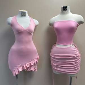 Conjunto de dos piezas sin espalda del fabricante Huili, conjuntos de vestido Midi <span class=keywords><strong>para</strong></span> <span class=keywords><strong>mujer</strong></span>, Tops cortos con hombros descubiertos y faldas largas, trajes - Product Image 3