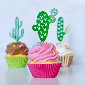 カスタマイズ可能なアクリルサボテンケーキトッパーテーマパーティーユニークなカップケーキケーキ装飾アクセサリー - Product Image 3