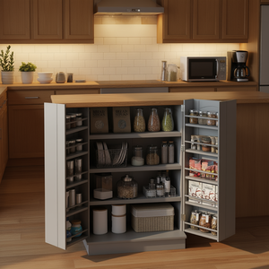 Moderno Gabinete de Cocina de 2 Puertas y 41 Pulgadas, Color Gris, con 5 Niveles de Estantes y Estantes Ajustables para Especias - Product Image 2