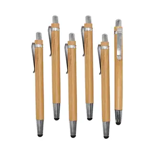 Multiuse Recycled Bamboo Touchscreen Pen Stylus Mothproof Mildew Proof Quality UV Laser Printing Logo Bamboo Stylus Ball Pen
