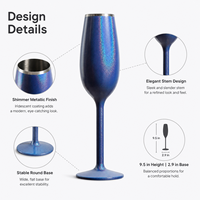 Flûte à vin mousseux en acier inoxydable isolée sous vide de qualité supérieure, incassable, base antidérapante, 6 oz, bleu scintillant