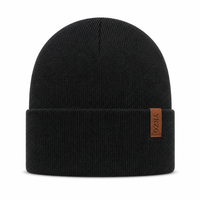 Bonnet en cuir personnalisé de haute qualité, noir, tricoté pour l'hiver, de luxe, à revers, style casquette de marin, service OEM en gros