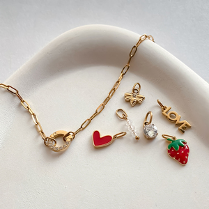 Collana EManco Fashion con Ciondolo a Cuore Fragola LOVE Fai da Te, da Donna, Regolabile, in Acciaio Inossidabile, con Catena a Graffetta, Minimalista, per Feste, Dropshipping - Product Image 1