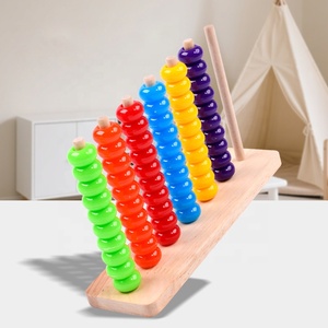 Jeu <span class=keywords><strong>de</strong></span> tri et d'empilage coloré avec perles, anneaux en bois, perles à compter, <span class=keywords><strong>boulier</strong></span> en bois, jouet mathématique pour le tri et l'association des couleurs - Product Image 2