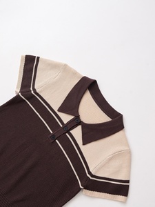 Haut tricoté décontracté respirant pour <span class=keywords><strong>femme</strong></span>, style rétro patchwork, manches courtes, collection été 2026, mélange vintage, style preppy - Product Image 3