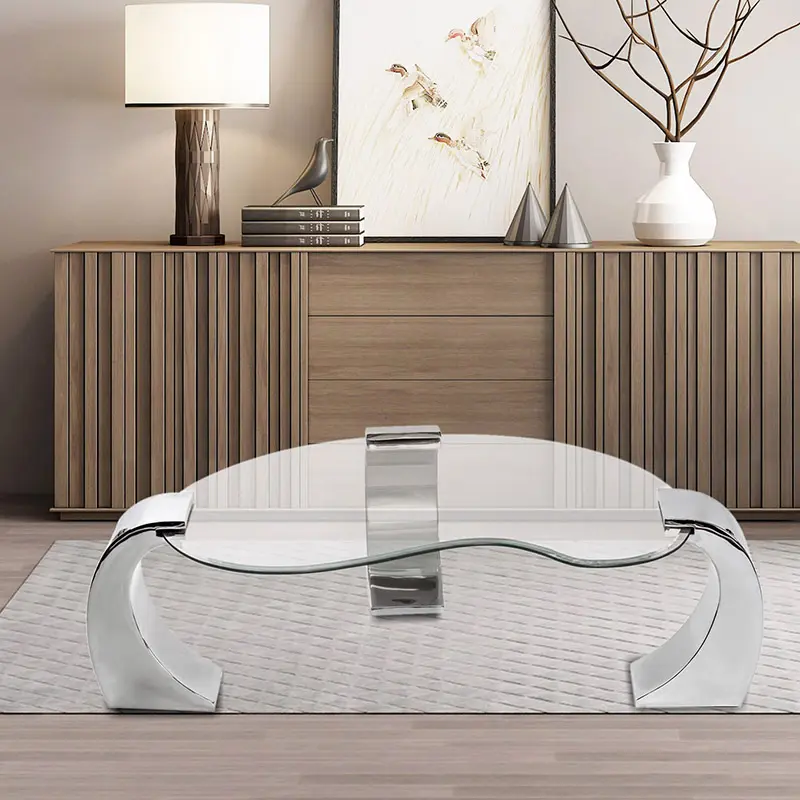 Moderne Klassische Design Wohnzimmer 4 Stück Kombination Klar Glas Weiß Glänzend Metall Chrom Kaffee Tische Set Mit Seite Tisch