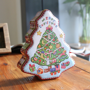 Pabrik Cina Desain Kustom Pohon Natal Berbentuk Dekorasi Ornamen Kue Permen Coklat Kemasan Kotak Timah Logam - Product Image 5