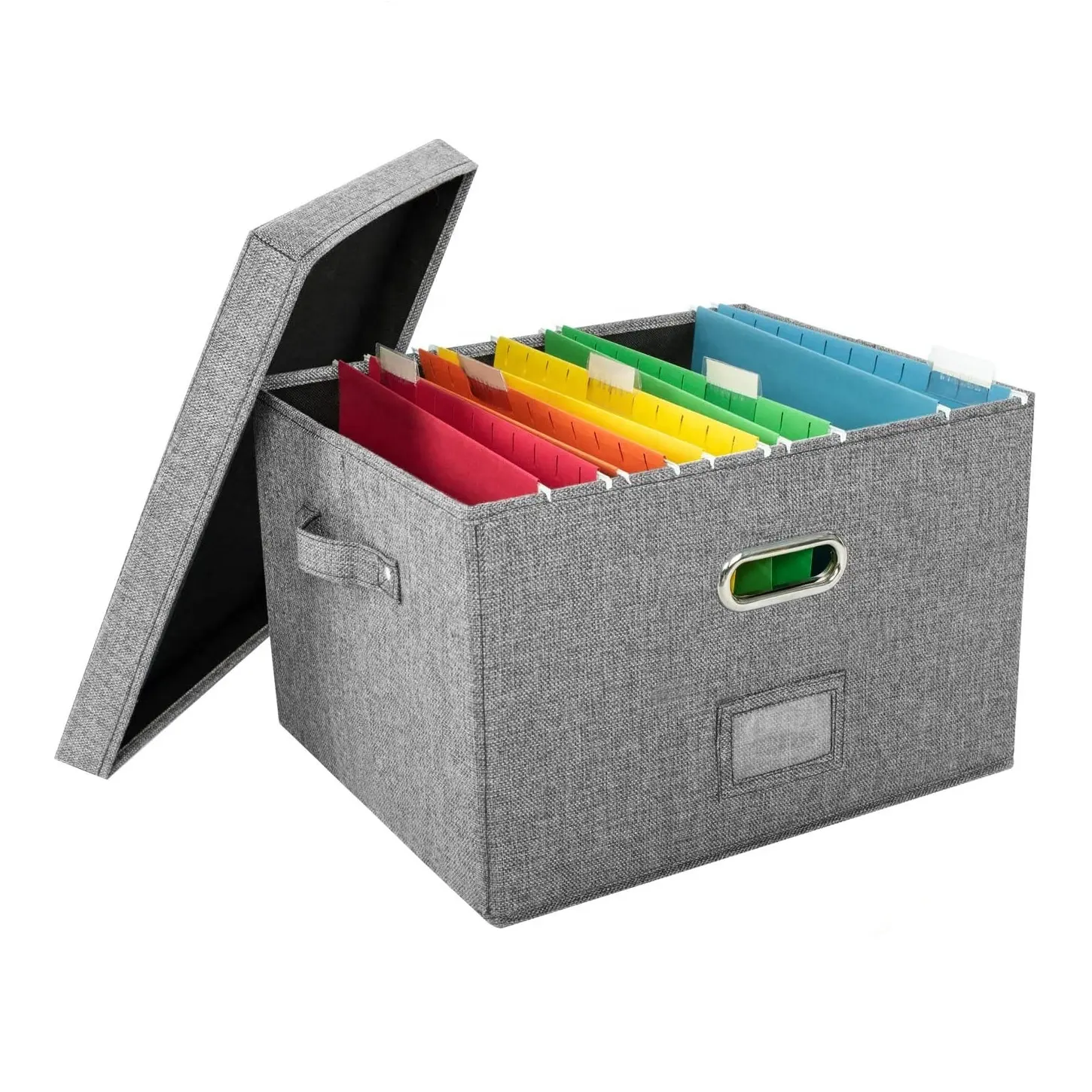 File Organizer Box Office Document Storage with Lid, Collapsible Linen Hanging Filing Organization,Portable Storage with Handle