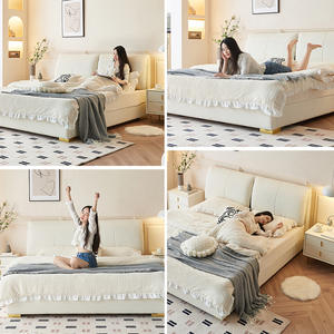 Ensemble de lit double en cuir PU moderne et luxueux 1,5 m/1,8 m, design simple et léger en forme d'oreille d'éléphant pour le salon, meubles de maison - Product Image 2