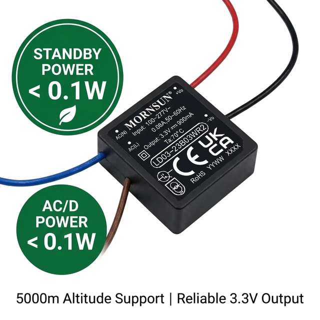 Mornsun LD03-23B03WR2 3W 3.3V 900mA 1*1Inch Soft Lead AC/DC Module 4000V Isolation Air Cooling 72% Efficiency for Smart Home