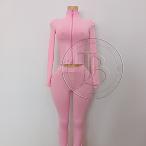 Conjunto Deportivo de 2 Piezas para <span class=keywords><strong>Mujer</strong></span> con Logotipo Personalizado del Fabricante de Ropa: Chaqueta con Cierre <span class=keywords><strong>Completo</strong></span> y Leggings Capri de Cintura Alta - Product Image 2