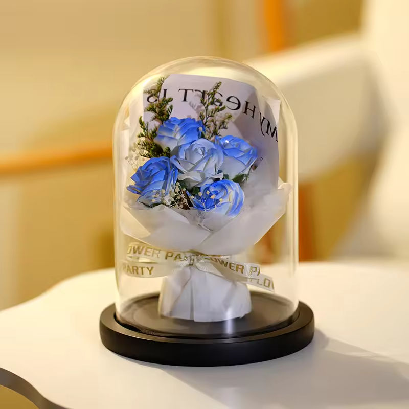 กุหลาบ 5 ดอก สีฟ้าน้ำแข็งบด (กระดาษขาว)