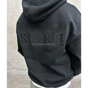OEM Custom 3D Flat Patch Embroidery Heavyweight Hoodies Rhinestone Stich Print Hoodi Streetwear Cotton Oversized Hoodie For Men - Product Image 1