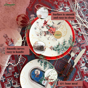 Assiettes en céramique personnalisables avec bordure dorée, motif renne de Noël, vaisselle à carreaux pour les fêtes, pour restaurants et cadeaux festifs - Product Image 5