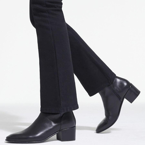 Nouvelle collection Bottes de luxe pour femmes imperméables antidérapantes en <span class=keywords><strong>cuir</strong></span> verni <span class=keywords><strong>noir</strong></span> à talon épais bout carré fermeture éclair à la cheville - Product Image 3