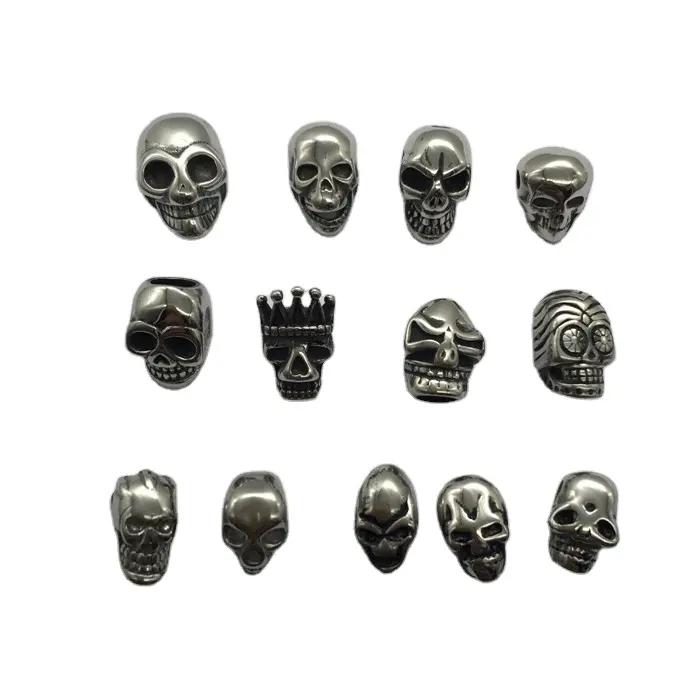 Perles d'espacement de trou en métal en gros, crâne de perles en métal de grand trou, petites perles de crâne en acier inoxydable