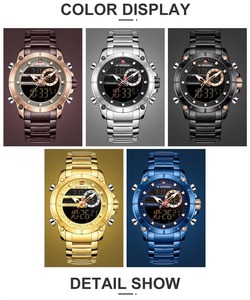 Montres pour hommes Drioshipping, tendance, quartz, LCD, cadran noir, bracelet en acier inoxydable, montre de business lumineuse - Product Image 6