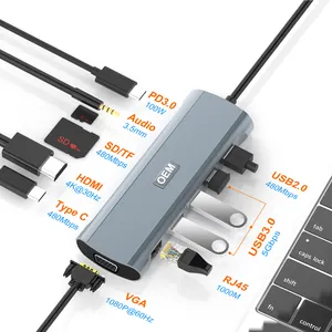 Bán Chạy Bộ Chia USB 12 Trong 1 Đầu Ra Âm Thanh 4K HD USB 3.0 PD 100W Đầu Đọc Thẻ TF SD 11 Cổng Trạm Nối USB C Cho Máy Vi Tính Máy Tính Xách Tay