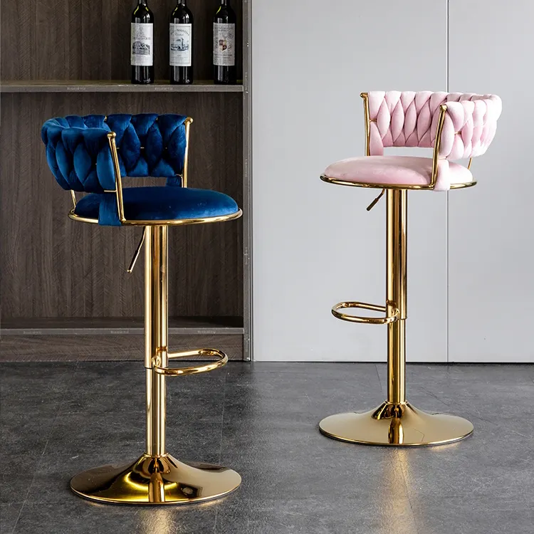 Tabouret de bar nordique comptoir haut pas cher or luxe moderne meubles de maison pivotant métal cuir velours cuisine chaises hautes tabouret de bar