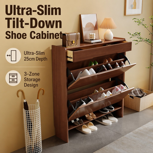 Modern Solid Rubber Wood Ultra Thin Flip Drawer Space Saving 12 Pair Living Room Entryway <strong>Hallway</strong> <strong>Small</strong> Shoe <strong>Cabinet</strong> - Product Image 3
