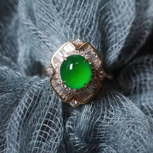 Jadeite naturale Vintage e anello di diamanti energia curativa gioielli orientali raffinati per designer e anime spirituali - Product Image 2