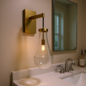 Lámpara de Pared Moderna de Hierro Dorado con Pantalla de Cristal en Forma de Gota, LED E12 Regulable para Baño, Tocador y Sala de Estar - Product Image 2