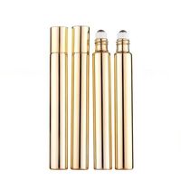 Flacons roll-on en verre doré de 5 ml, 10 ml, 15 ml, imprimés par transfert thermique, estampés à chaud, avec bouchon à vis pour huiles essentielles, parfums, essences et crèmes pour les yeux