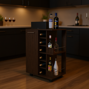 Carrito de Bar Bartlet para 6 Botellas, Madera de Nogal Oscuro, 2 Estantes, Juego de Servicio de Bebidas, Diseño Moderno - Product Image 2
