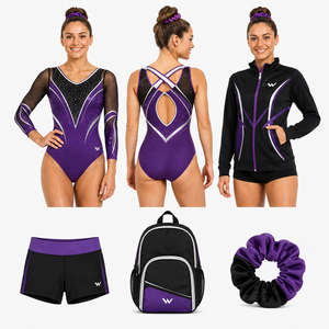 Maillot de Gimnasia Blanco y Morado para Niñas, Manga Larga, Diseño de Castillo con Pedrería, Ropa de Competición para Club, Escuela, Equipo, OEM, ODM, MOQ Bajo - Product Image 2