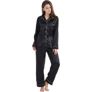 OEM Women Satin <b>Pajama</b> Set 2 Piece Polyester/Cotton Breathable Drawstring Closure Custom Front Option High Quality Quick Dry - Product Image 1