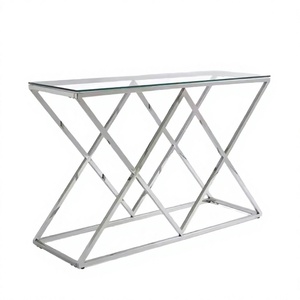 New Modern Style Clear Glass Stainless Steel Frame Hotel Living Room Entry <b>Console</b> <b>Table</b> - Product Image 4