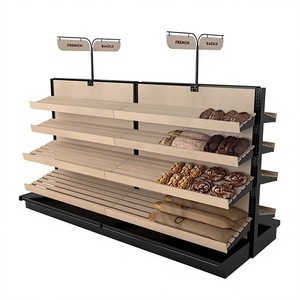 Estantería Góndola Metálica de Madera con Listones de Alta Luminosidad para Panadería, Resistente, Ajustable, con Soporte para Cartel de Precios, para Supermercado - Product Image 1