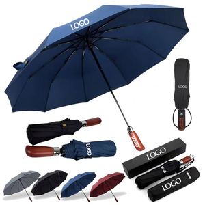 Parapluie automatique anti-UV de luxe de haute qualité avec logo personnalisé imprimé, 3 plis, résistant au vent, avec poignée en bois, sublimation RPET, cadeau promotionnel - Product Image 1