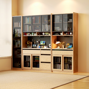 Bibliothèque moderne en bois avec portes vitrées, design modulaire pour la maison, le bureau et le salon - Product Image 3