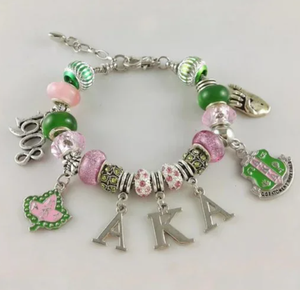 Pink Green Alpha Kapp Alpha Black Divine Nine Fraternity Silver Sorority Charms Pulsera Bling Floral Cherished Charm Pulseras - Product Image 1