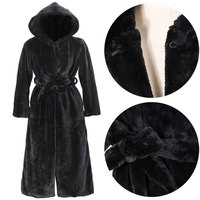 Vêtements d'hiver et d'automne de style européen personnalisés, manteau en fausse fourrure mi-long à capuche avec ceinture pour femmes
