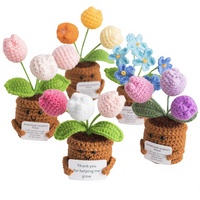 Poupée en peluche plante en pot au crochet avec carte de message positif, fleur tricotée à la main, décoration de bureau, cadeau pour la maison, vente en gros