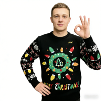 Pull de Noël drôle et mignon avec motif d'arbre de Noël, flocon de neige, renne, Père Noël, col rond, pull ample en tricot, pull moche de Noël