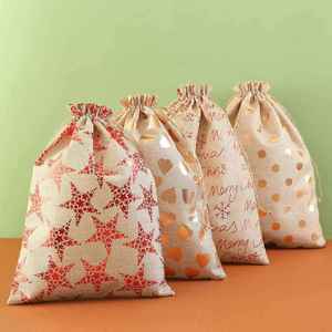 Bolsas de Regalo con Cordón de Diseño Navideño al por Mayor, Reutilizables, de Arpillera, Cáñamo, Yute y Lino, en Stock - Product Image 4