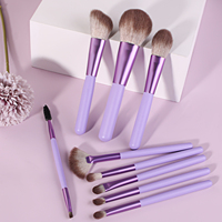 BEILI kuas riasan rambut lembut besar ungu 9 buah Set kuas rias Eyeshadow bubuk Foundation sintetis Premium
