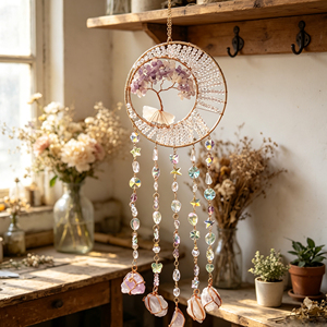 En gros, Carillon éolien mural artisanal en pierre naturelle, avec pendentif <span class=keywords><strong>Arbre</strong></span> de Vie en <span class=keywords><strong>agate</strong></span> et cristaux de guérison - Product Image 3