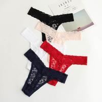 Culotte sexy taille basse en dentelle tricotée pour femme, transparente, ajourée, antibactérienne, séchage rapide, grande taille, string