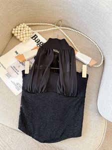 Débardeur Halter <span class=keywords><strong>Femme</strong></span> en <span class=keywords><strong>Maille</strong></span> Découpée avec Grand Nœud à Nouer au Dos, Ourlet Incurvé Irrégulier, Coupe Ajustée, Sans Manches, Court - Product Image 6
