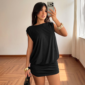 Vestido de fiesta sin mangas con espalda descubierta, detalles calados, fruncido, ceñido al cuerpo, estilo sexy para discoteca - Product Image 2
