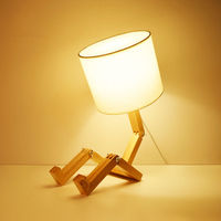 Personnalisation d'usine OEM/ODM, éclairage intérieur pour chambre à coucher, corps en bois, revêtement en tissu, moderne, flexible, réglable, blanc chaud LED